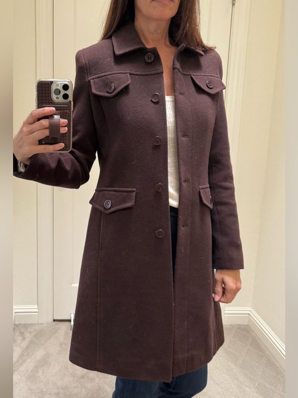 Via Spiga Chocolate Brown Wool Pea Coat - Picture 6 of 8